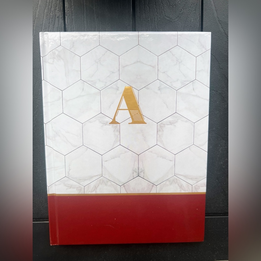 Brand New Hardcover Lined Notebook | White Marble with  Gold “A” Letter Initial